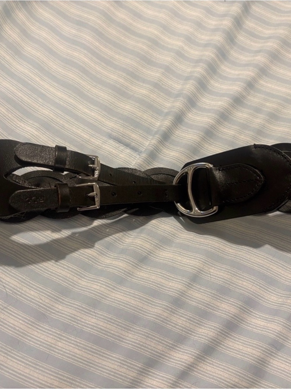 Ralph Lauren Braided Black Leather Belt with Silver Buckles